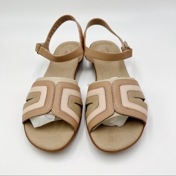Clarks Size 9.5 Ada Mist Tan Beige Blush Pink Praline Leather Sandals Shoes - Picture 3 of 14